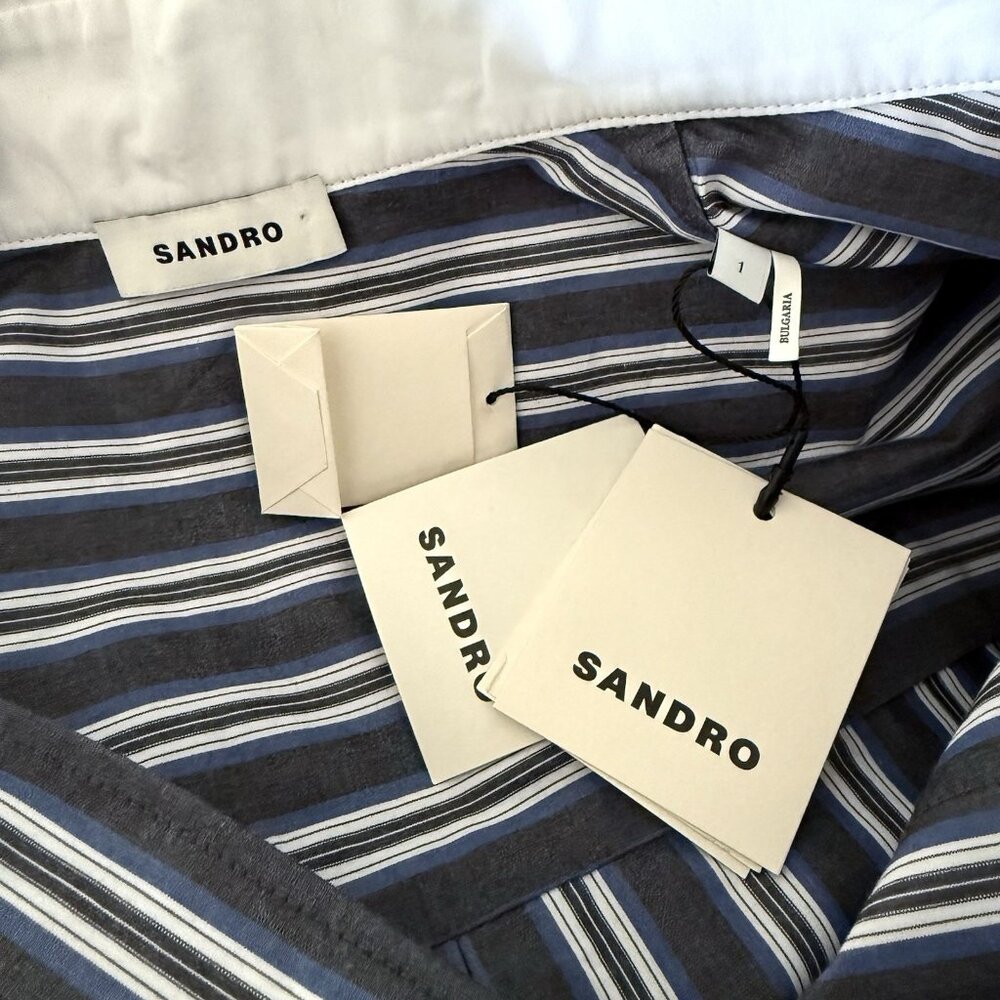Sandro Oversized Striped Button Down Shirt Blue Grey Size S $340 - Picture 8 of 13